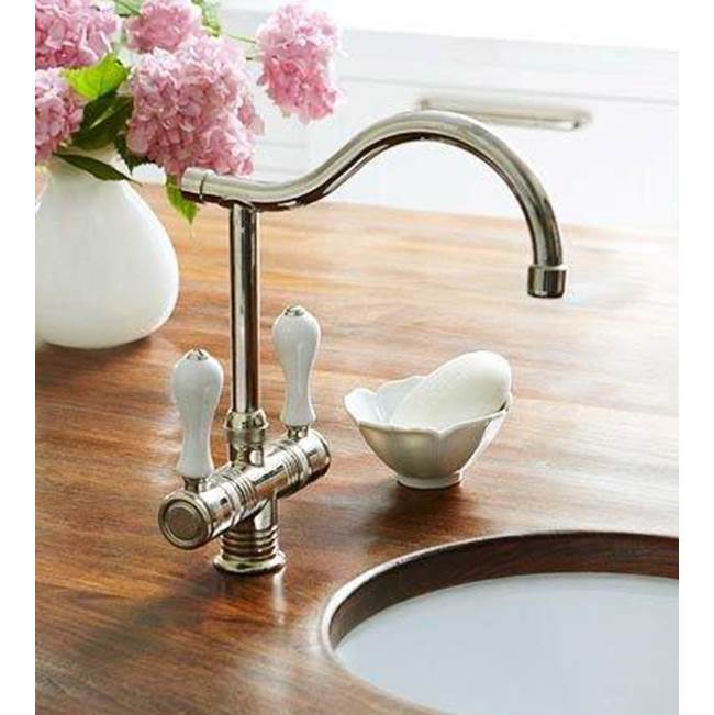 Herbeau ''Valence'' Single-Hole Mixer in White Handles, Brushed Nickel
