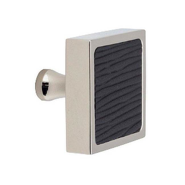 Colonial Bronze Leather Accented Square Cabinet Knob With Flared Post, Frost Nickel x Pinseal Brushed Steel Leather
