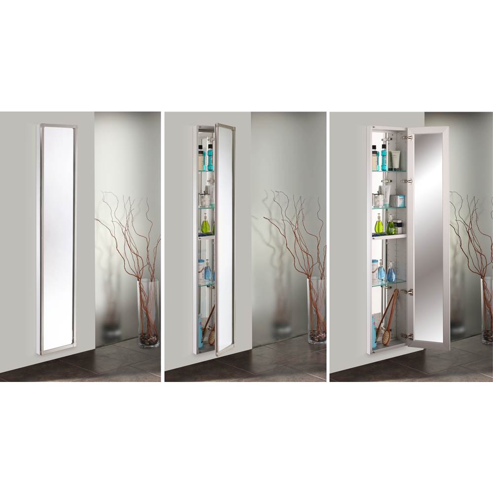 GlassCrafters 16'' x 72'' Satin Chrome Full Length Park Avenue Framed Mirrored Cabinet - 6 Inch Deep, Left Hinge