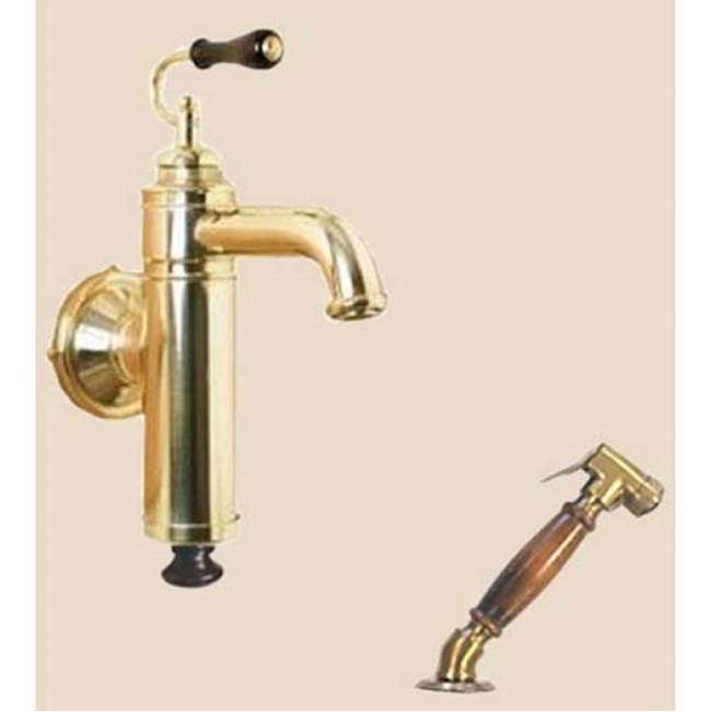 Herbeau ''Estelle'' Wall Mounted Single Lever Mixer with Ceramic Disc Cartridge and Deck Mounted Handspray in Wooden Handles, Polished Nickel