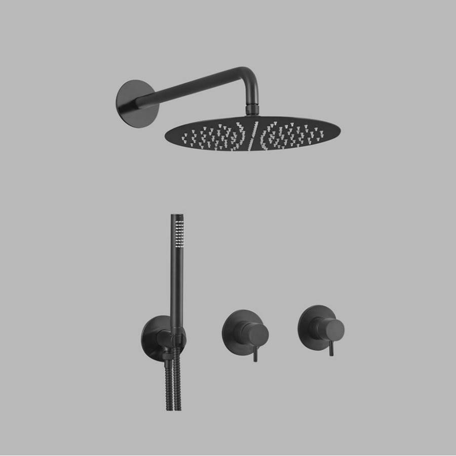 d line Thermostatic Shower With 2 Way Diverter To Handspray 8'' Shower Head Powder Coated Black